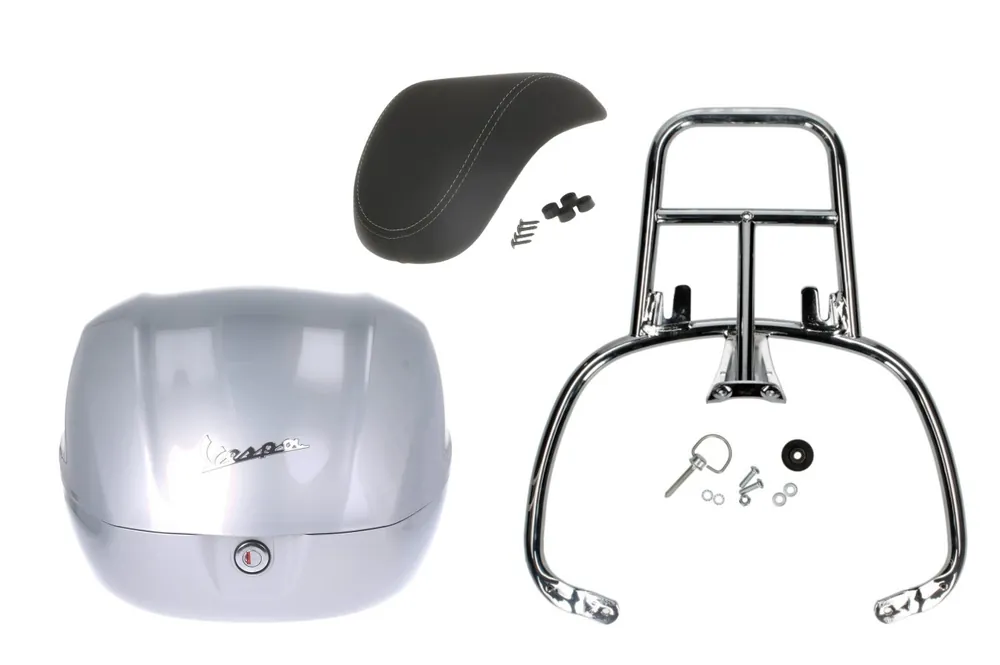 Meilleur Prix Kit top case 32L gris (G41), coussin dorsal noir pour Vespa Primavera