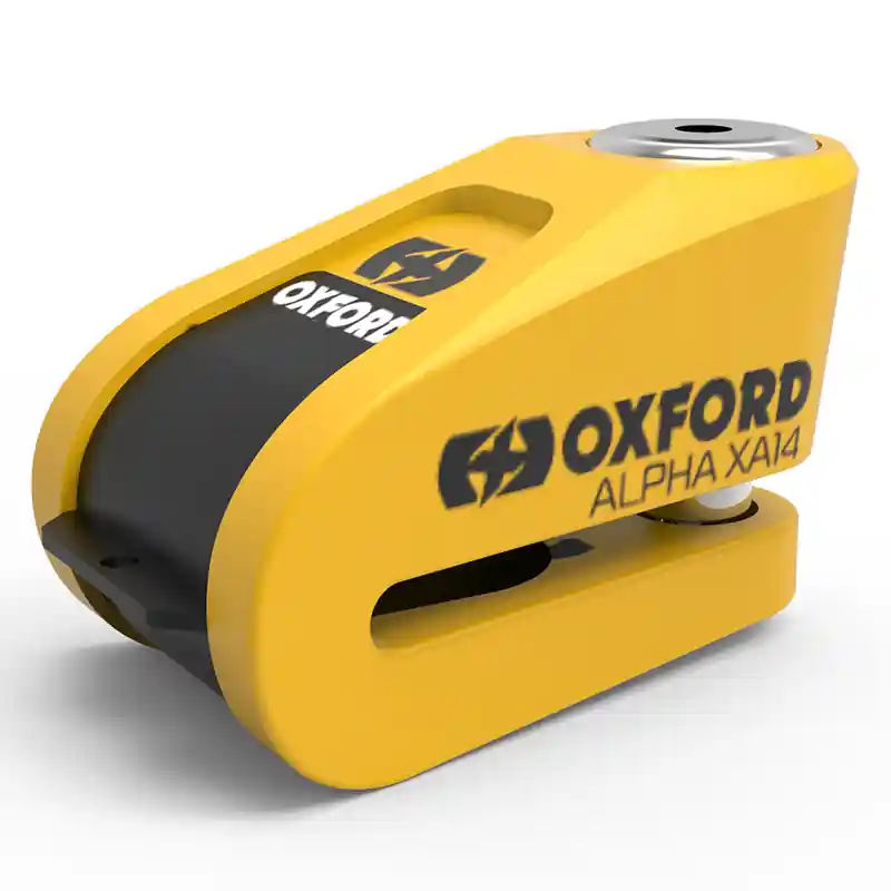 Offre Limitée Oxford Alpha XA14 Antivol de frein à disque avec alarme – Ø14mm Acier inoxydable Noir/Jaune
