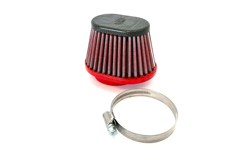 Prix Réduit BMC Universal-Sportluftfilter Konisch, 50 mm Durchmesser, 70 mm Länge, links, Carbonkappe