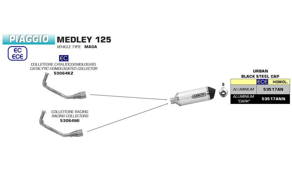 Meilleur Choix ARROW Krümmer für Piaggio Medley125 2016- / Medley150 2016- , mit Katalysator