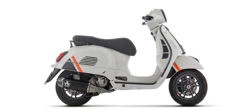 Promotion ARROW Auspuff DARK URBAN für Vespa GTS310 2025-, Aluminium schwarz mit Edelstahl-Endkappe