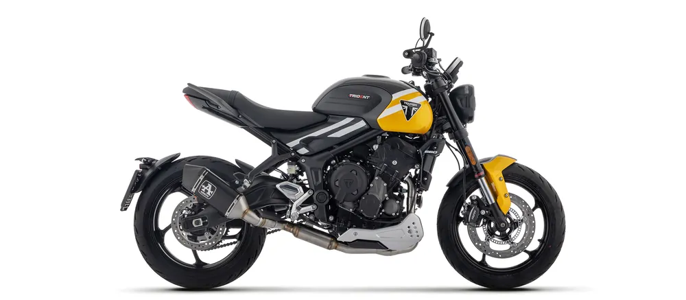 Must-Have ARROW Komplettanlage mit VELOCE Endschalldämper schwarz mit Cabonendkappe für Triumph Trident 660, 2