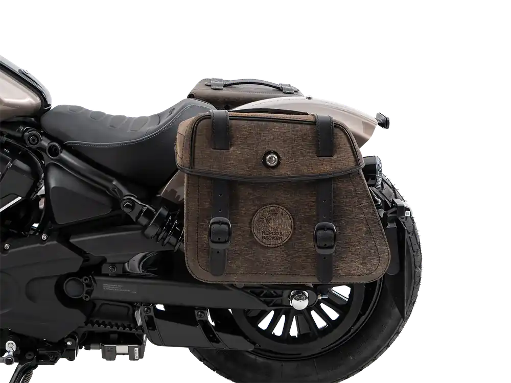 Authentique Set de sacoches Cutout marron avec support pour Indian Scout Bobber 1250 (25-) Hepco & Becker